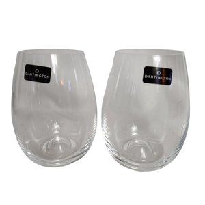 DARTINGTON Crystal Set of 2 Stemless 14 oz Wine Glasses NEW No Box 4.5” Tall